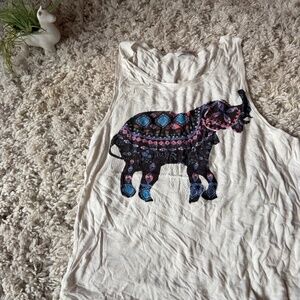 Stylish TeenBell Cream Elephant Graphic tribal BoHo bohemian vintage Tank Top to